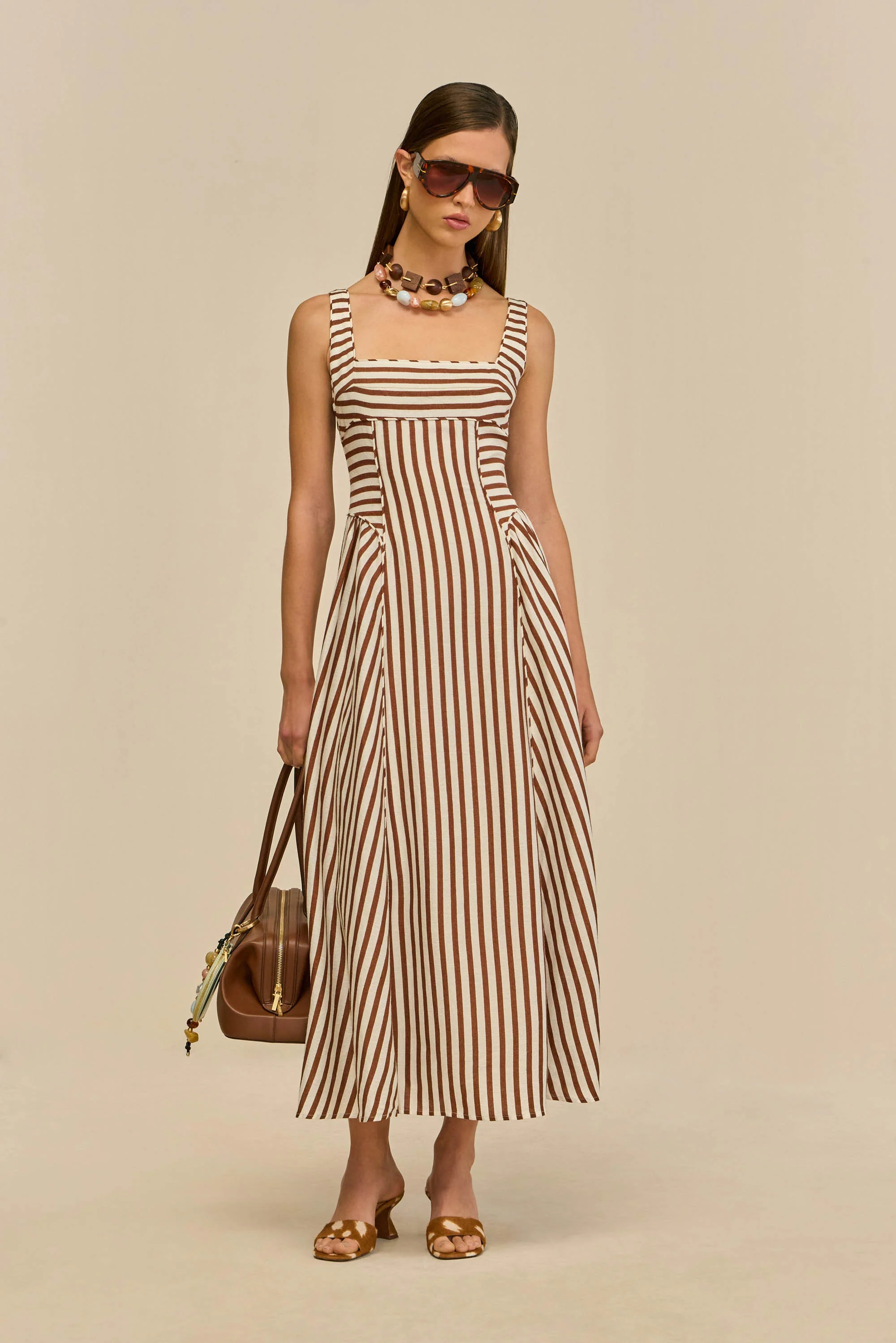 CARLA DRESS - SMALL SADDLE STRIPE