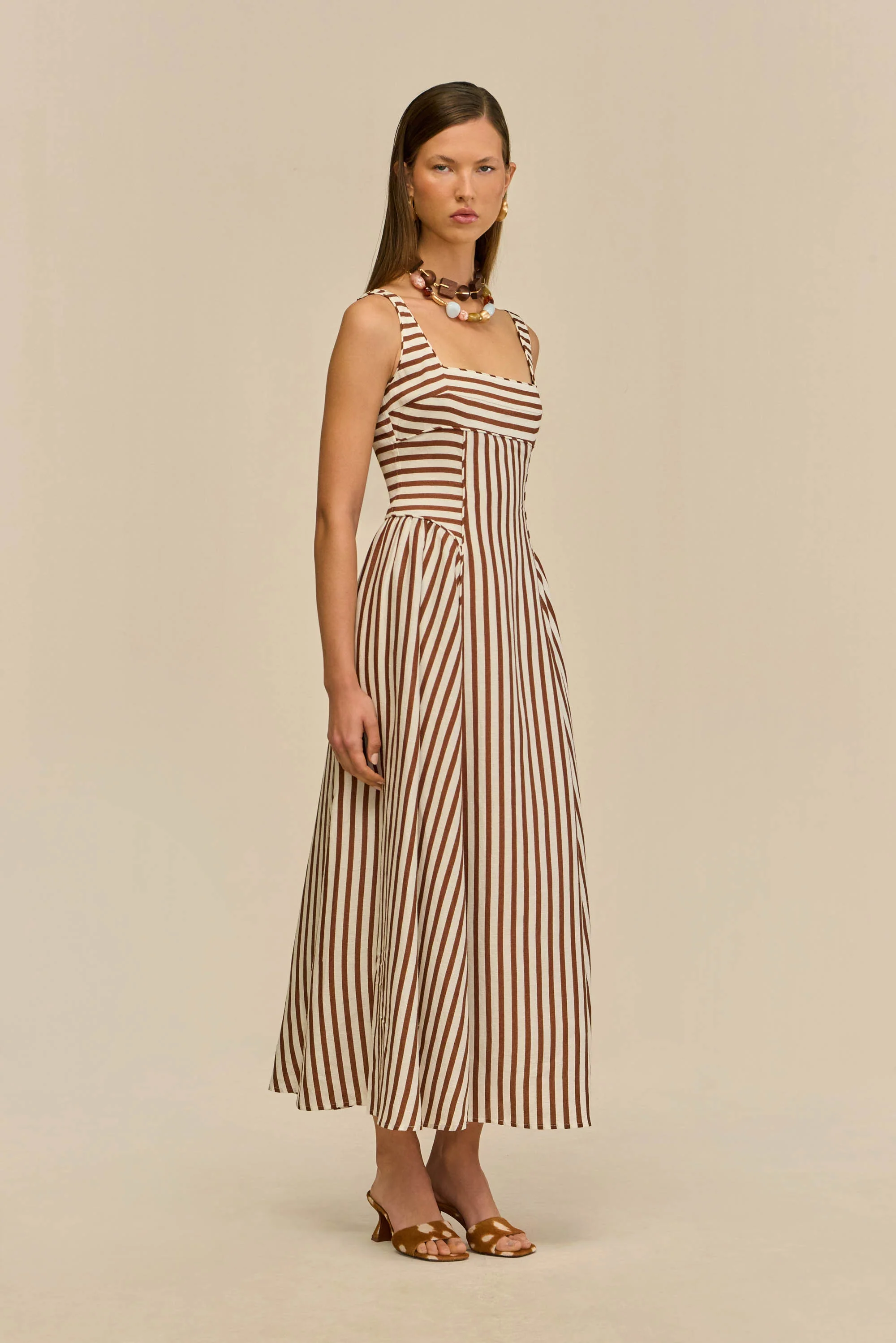 CARLA DRESS - SMALL SADDLE STRIPE - Image 5