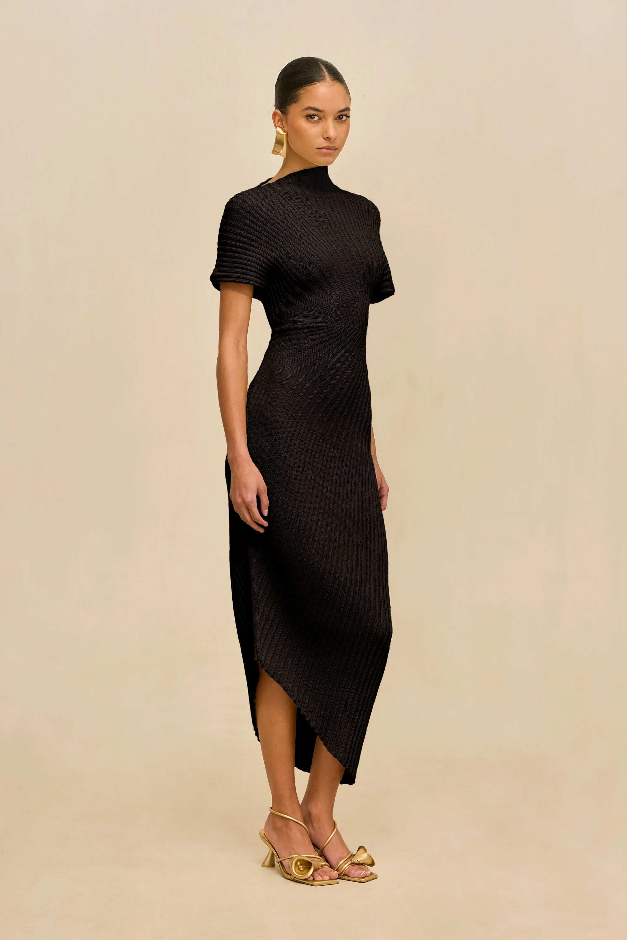 CHRYSTA KNIT DRESS - BLACK - Image 3