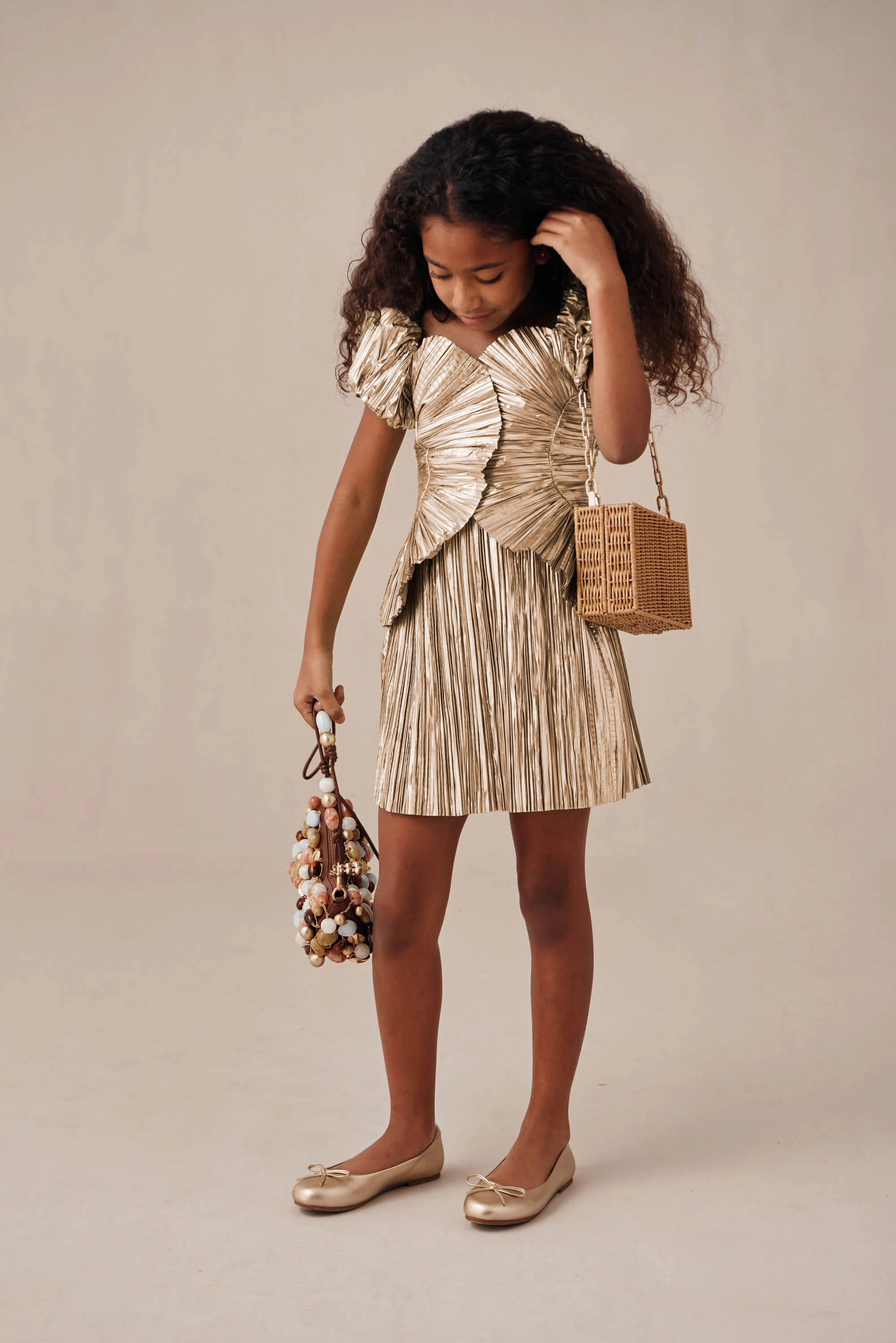 KIDS CHARLIQUE DRESS - GOLD - Image 3