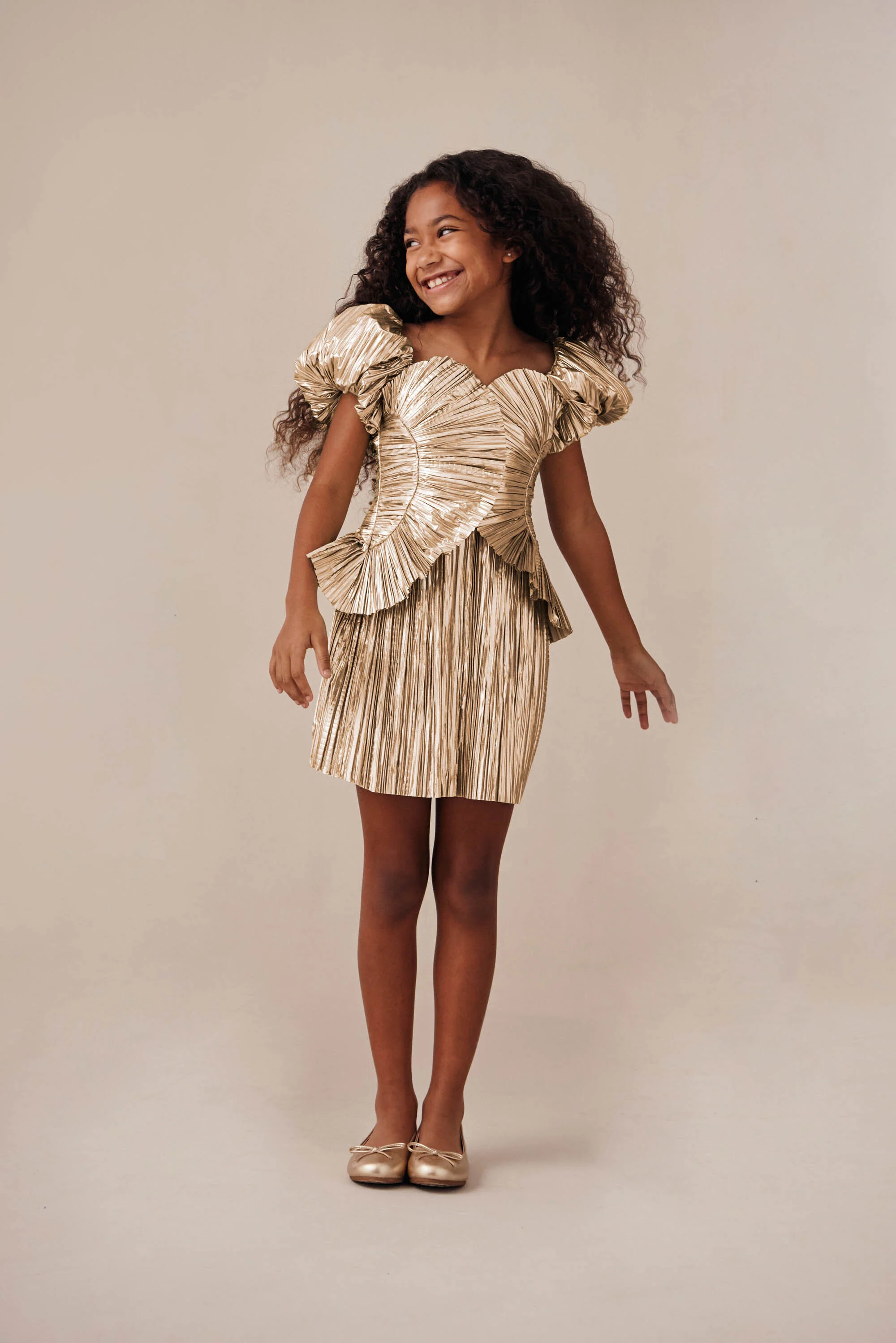 KIDS CHARLIQUE DRESS - GOLD - Image 4