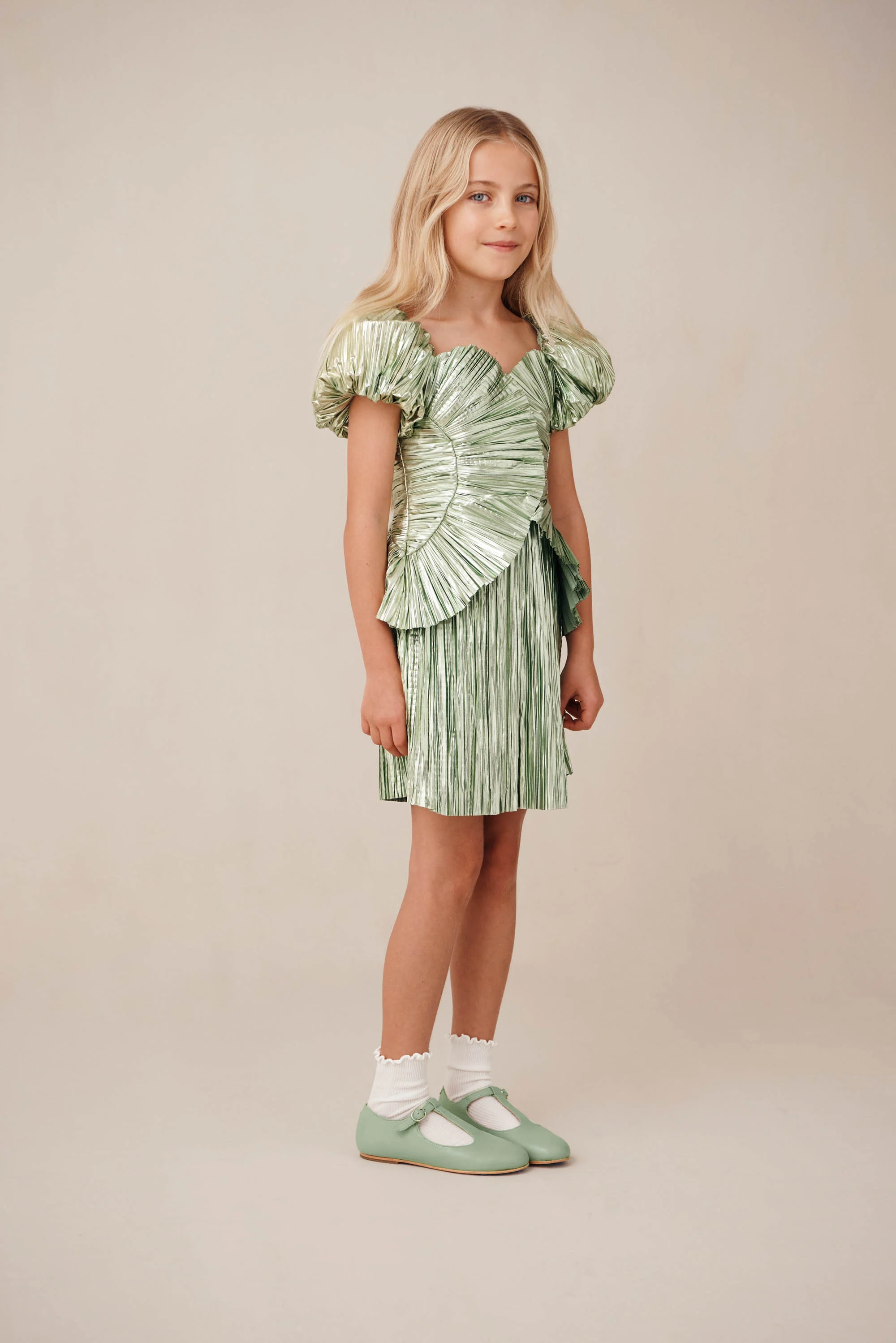 KIDS CHARLIQUE DRESS - SPEARMINT METALLIC - Image 3