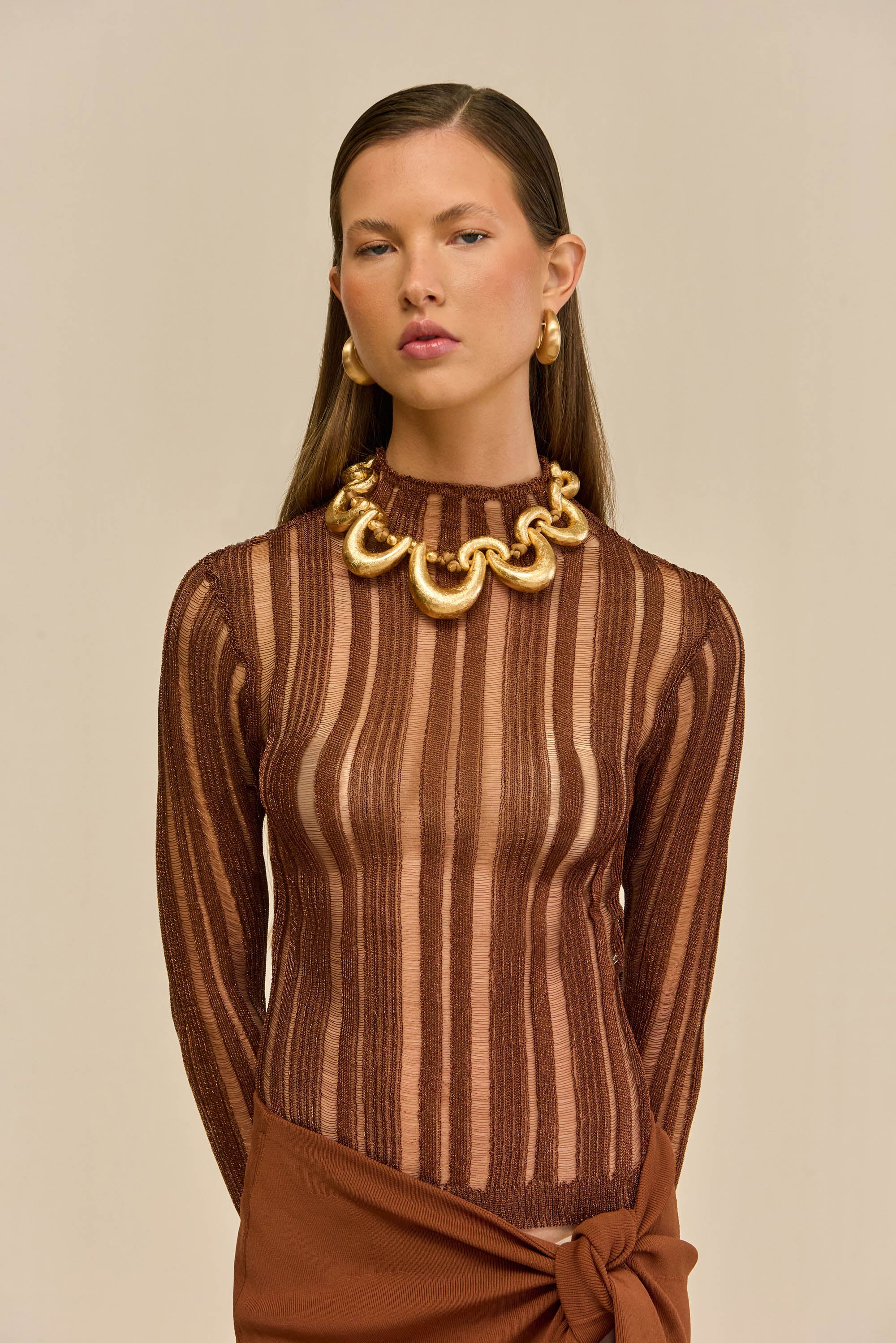 KYLA KNIT TOP - SADDLE - Image 3