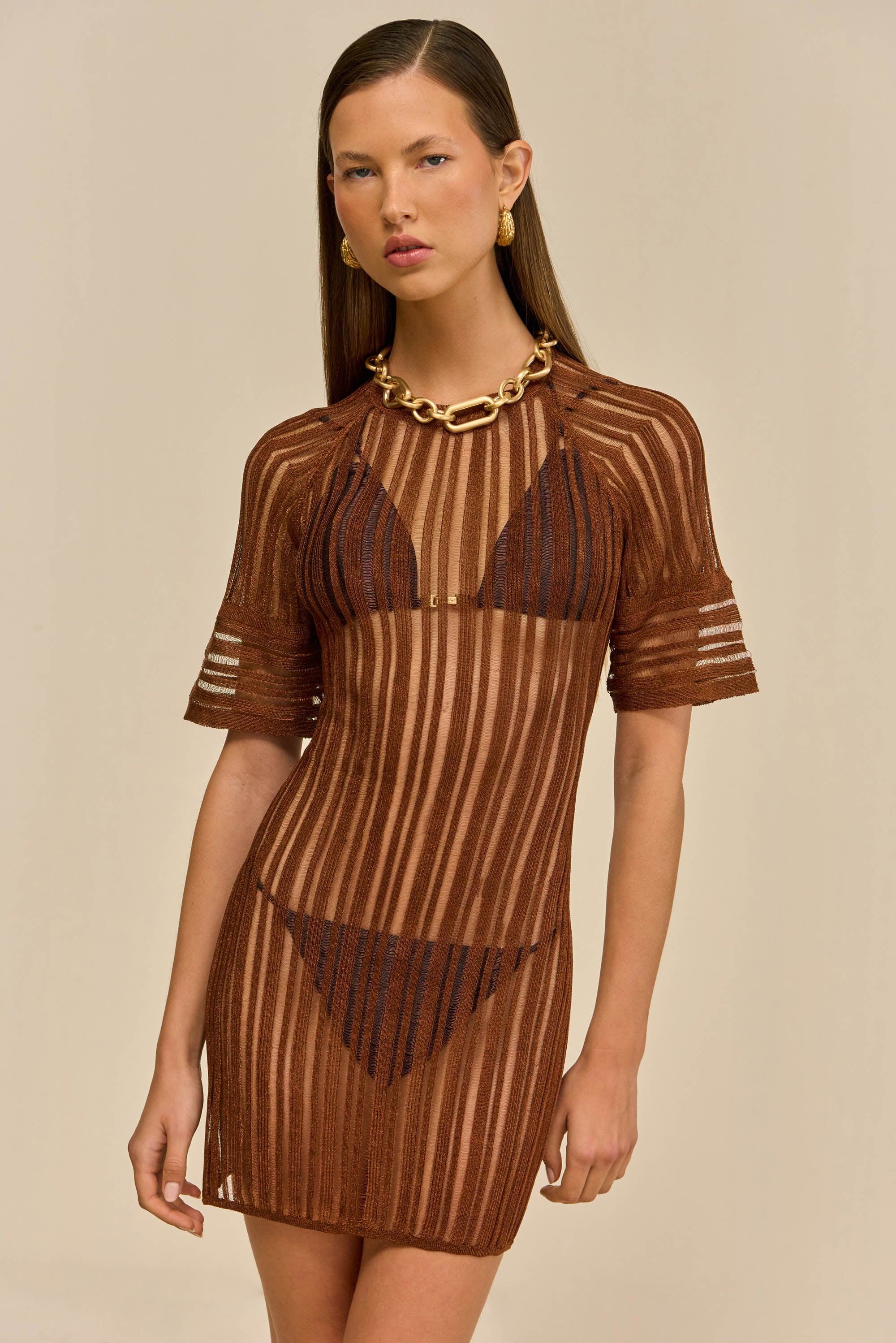 RURU KNIT COVERUP DRESS - SADDLE - Image 2