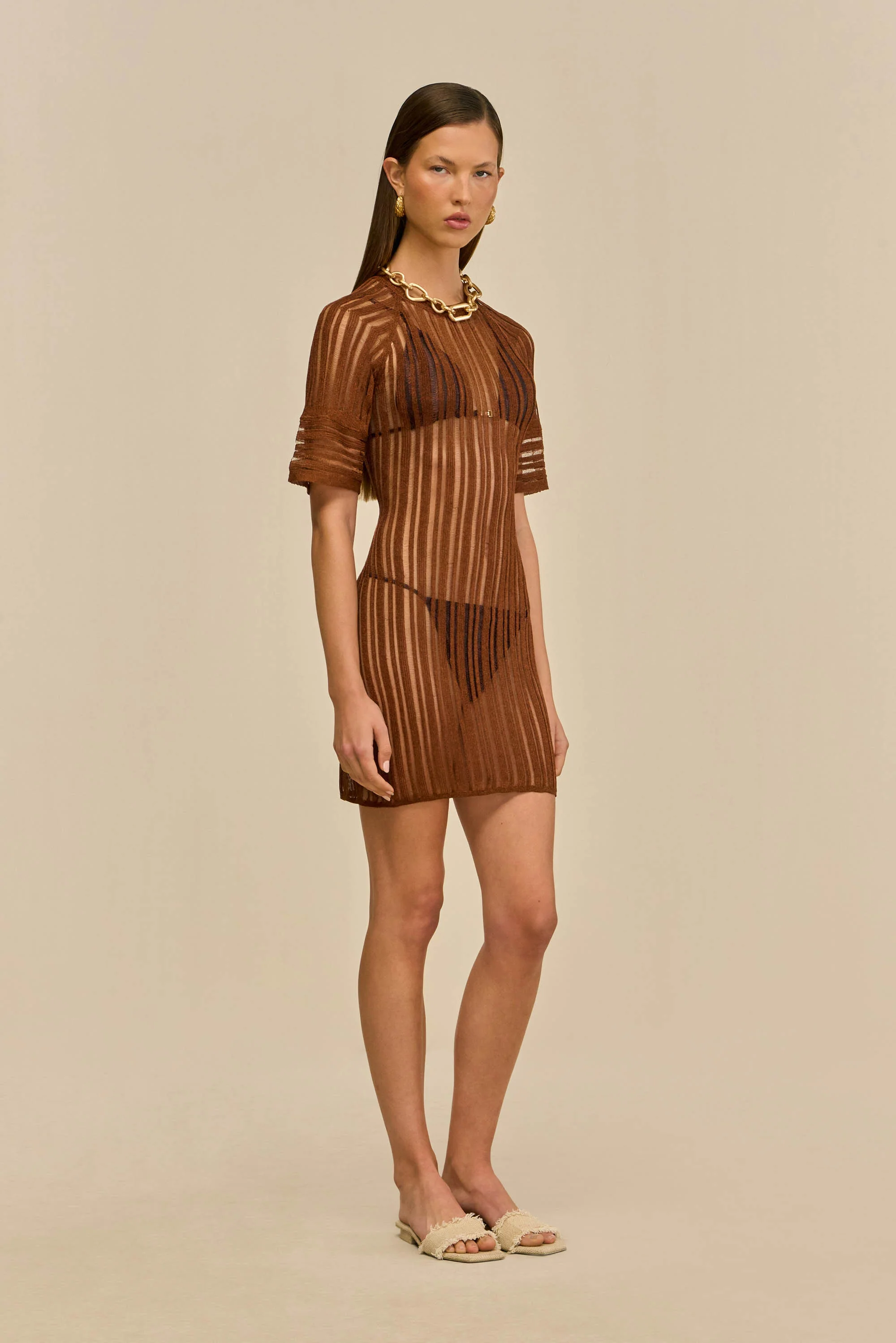 RURU KNIT COVERUP DRESS - SADDLE - Image 3
