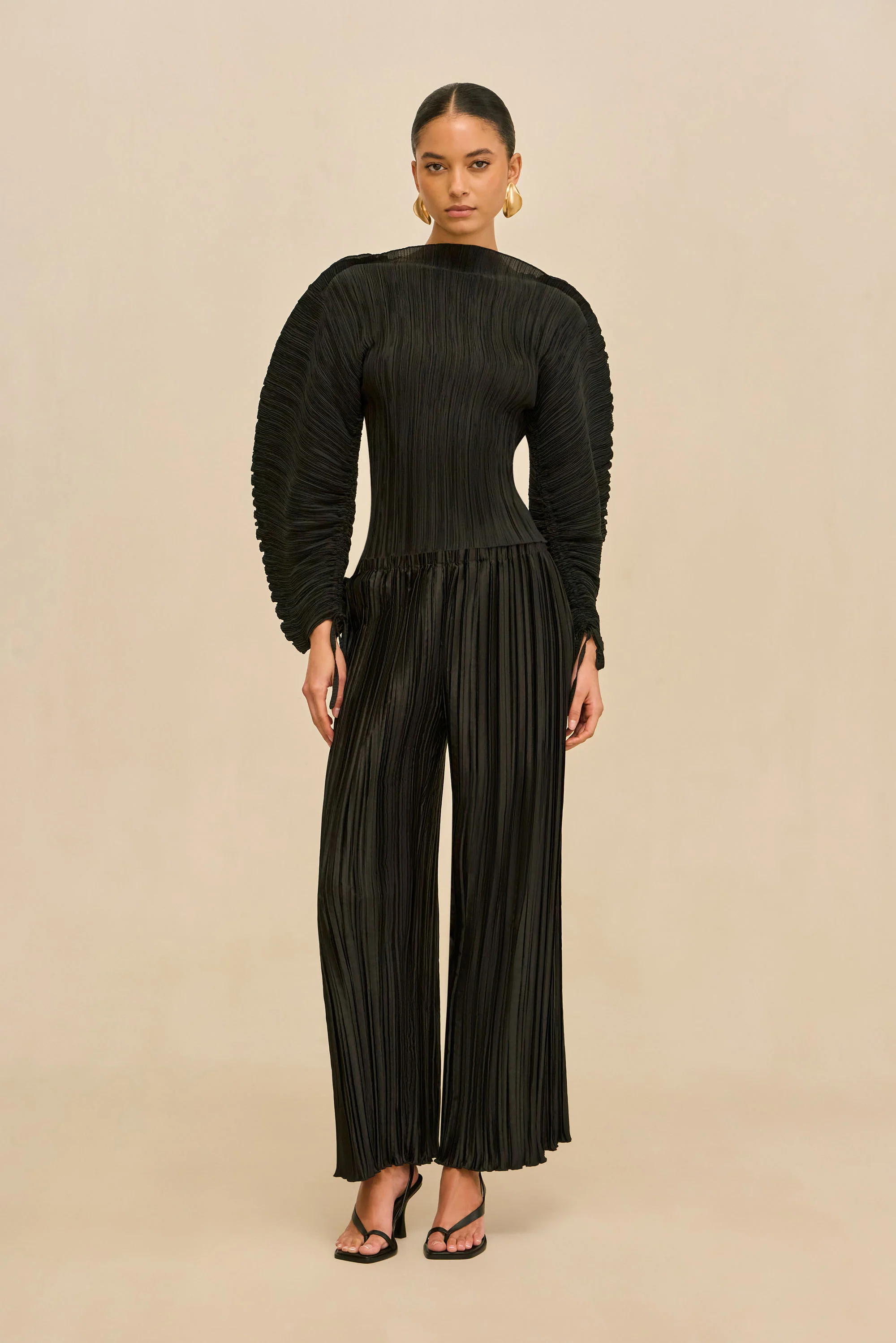 STACIE PANT - BLACK PLISSÉ